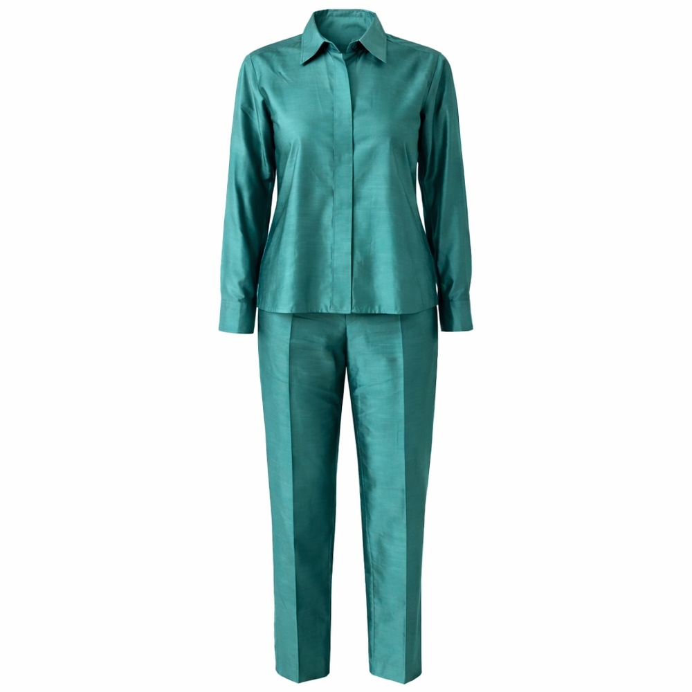 Vintage Emanuel Ungaro 100% Silk Emerald Pant Set – Size 10 Petite
